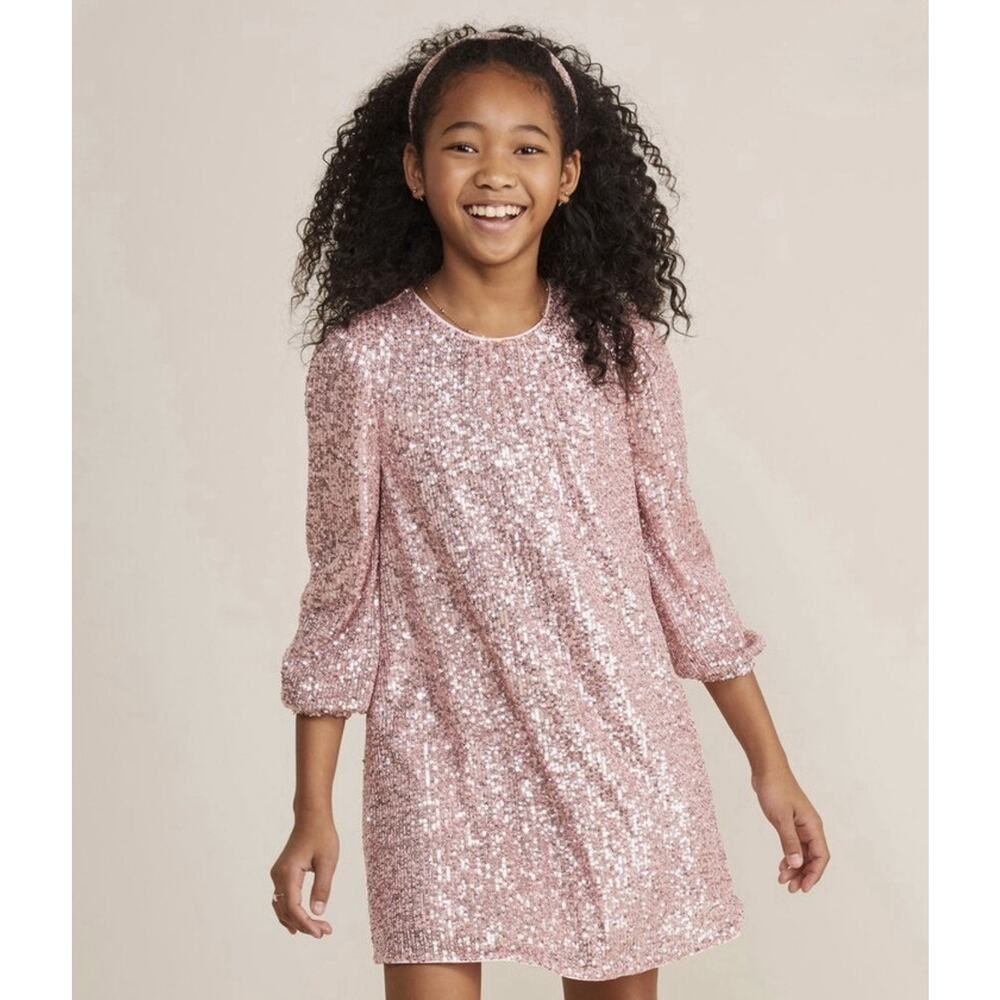 Vineyard Vines Girls Sequin Swing Dress - XS 5/6 Pink Sparkly Birthday Party